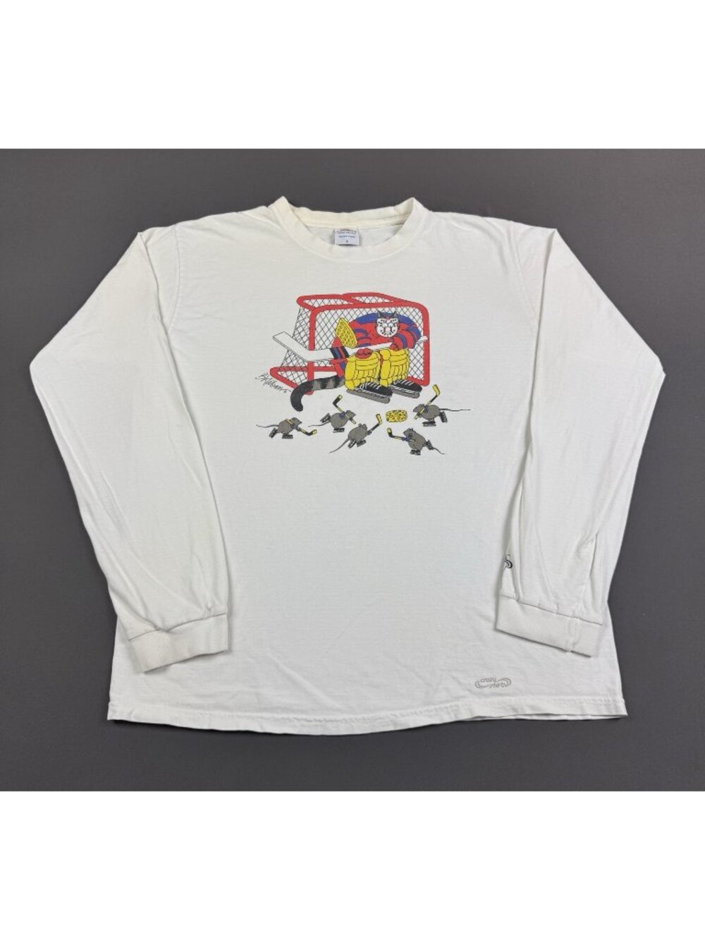 Rare Vintage 80s 90s Crazy Shirts Kliban Art Funny Cat Hockey Goalie Rat Cheese
